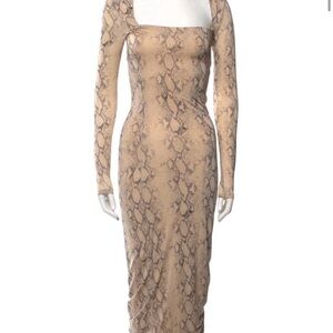 Jonathan Simkhai Tan Snake Print Long Sleeve Dress